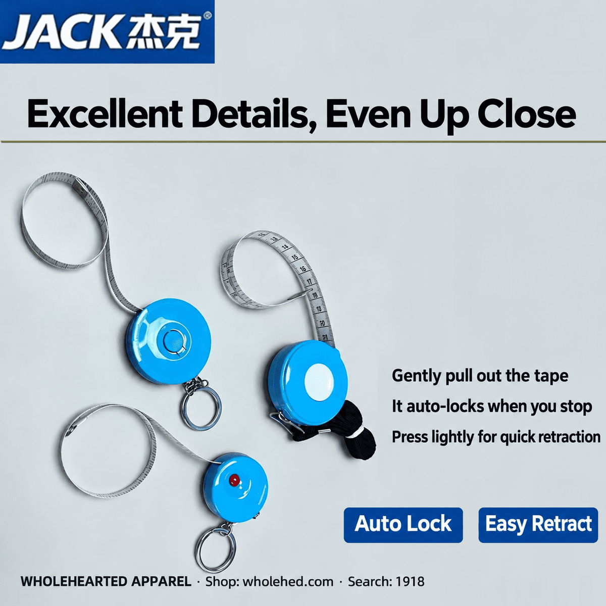 1918★ JACK Mini Auto-Lock Retractable Measuring Tape, Portable Soft Tape in Multiple Sizes
