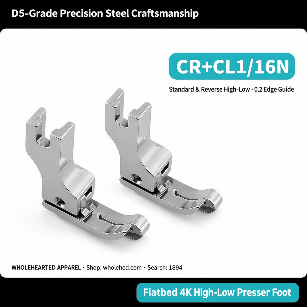 1894★ All-Steel High-Low Presser Foot for Straight-Stitch Sewing Machines, Left/Right 0.1/0.2 cm Edge Topstitching, Shirt Collars, Old Style