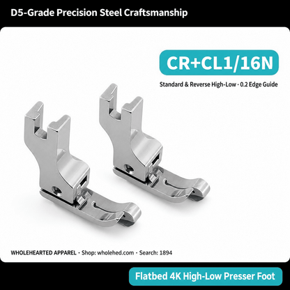 1894★ All-Steel High-Low Presser Foot for Straight-Stitch Sewing Machines, Left/Right 0.1/0.2 cm Edge Topstitching, Shirt Collars, Old Style