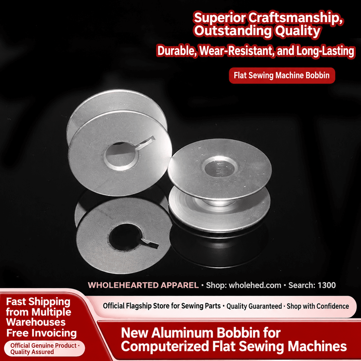 1300★ Durable Anodized Aluminum Bobbin for Industrial Flatbed and Computerized Sewing Machines