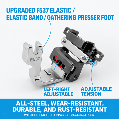 1610★ Adjustable Elastic Presser Foot for Industrial Sewing Machines, Electroplated All-Steel, for Elastic Bands and Shoulder Straps.