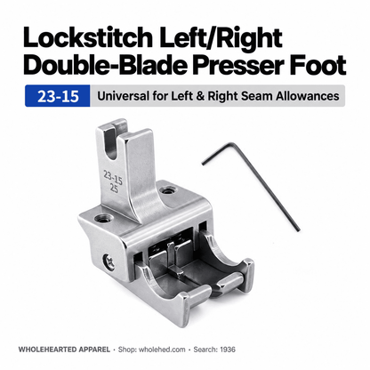 1936★ All-Steel Dual-Blade High-Low Presser Foot for Lockstitch Machines, Adjustable Left/Right Dual Edge Guides, 0.6/0.8 cm Seam Allowances.