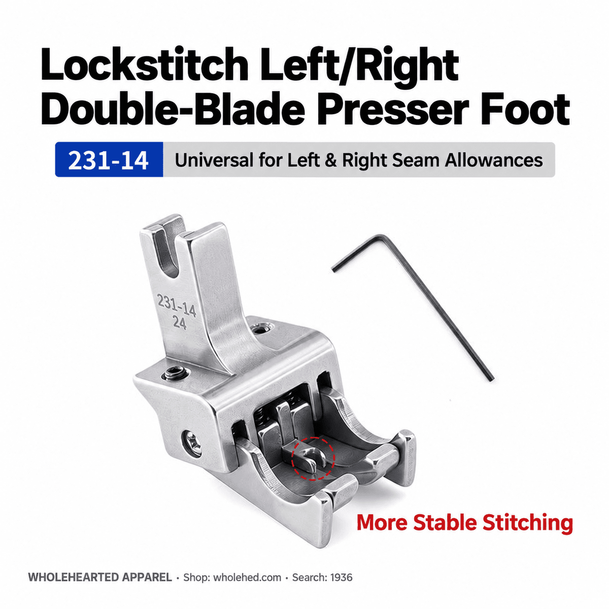 1936★ All-Steel Dual-Blade High-Low Presser Foot for Lockstitch Machines, Adjustable Left/Right Dual Edge Guides, 0.6/0.8 cm Seam Allowances.