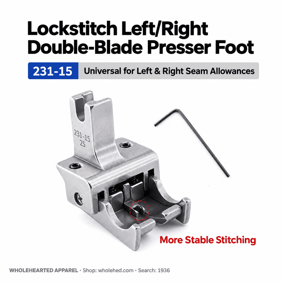 1936★ All-Steel Dual-Blade High-Low Presser Foot for Lockstitch Machines, Adjustable Left/Right Dual Edge Guides, 0.6/0.8 cm Seam Allowances.
