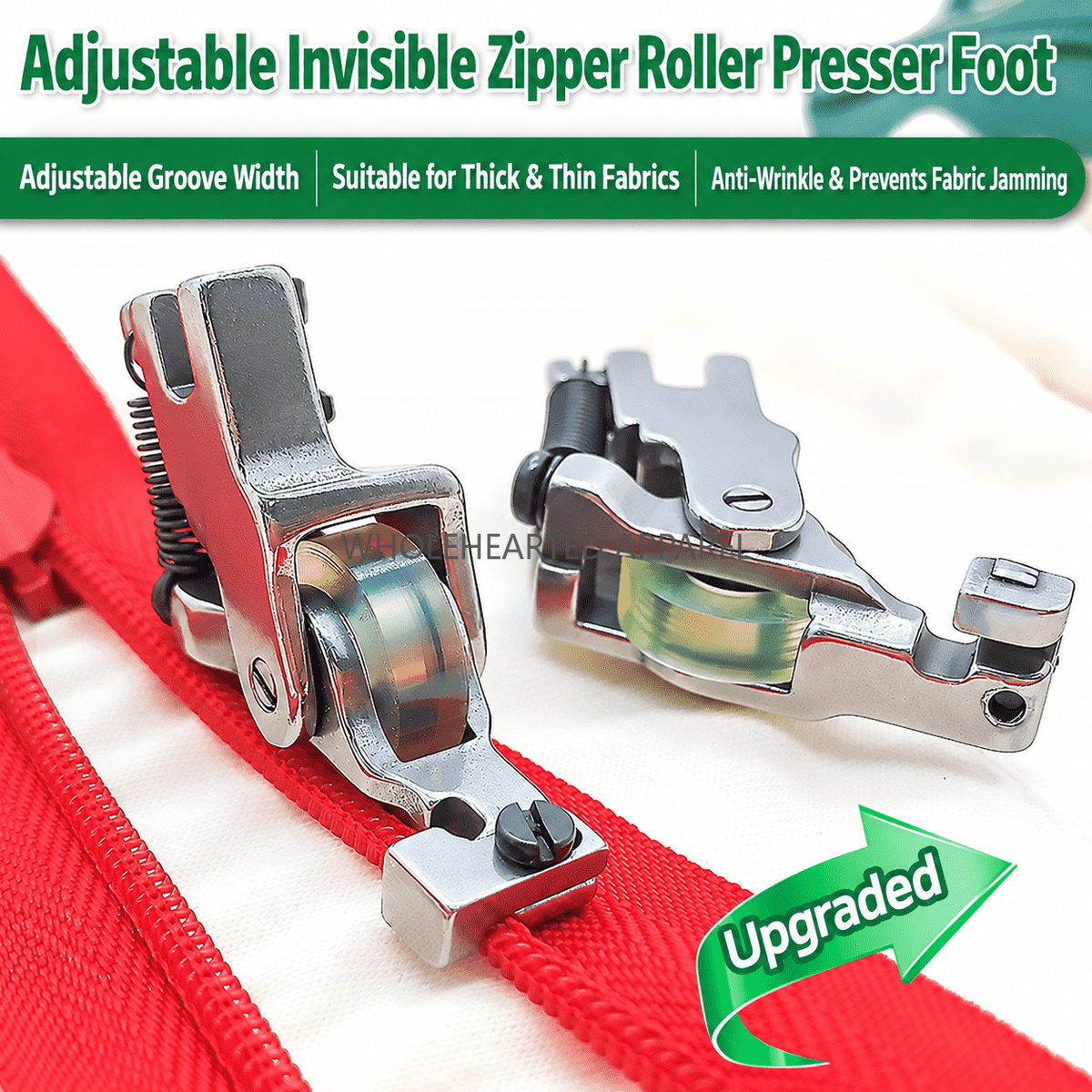 1007★ New Arrivals 2 | More Options | Adjustable Invisible Zipper Roller Presser Foot for Industrial Sewing Machines, Thick & Thin Fabrics and Cotton Cord Piping.