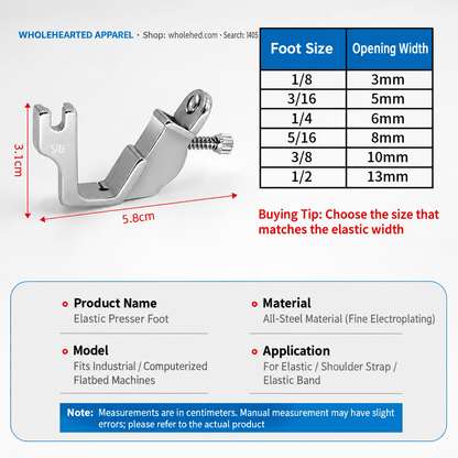 1405★ Sepatu Jahit Kerut Elastis Baja Penuh untuk Mesin Jahit Industri Tipe Flatbed, Karet Elastis dan Tali Bahu