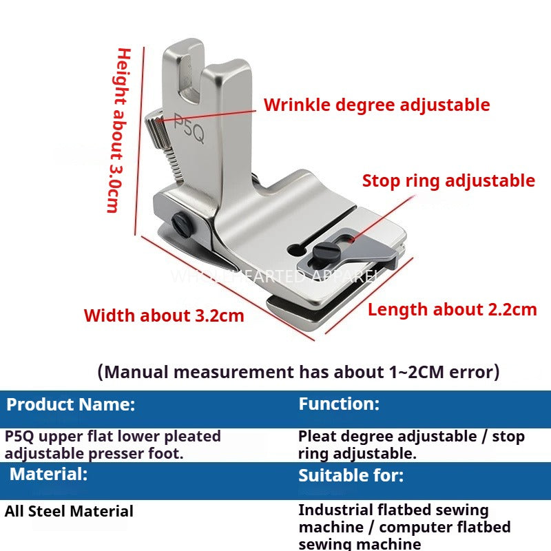 1607★  New P5Q adjustable wrinkle presser foot electroplating all-steel flat car universal wrinkle pumping wrinkle presser foot sewing accessories ★