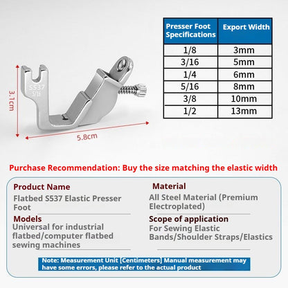 1405★ Prensatelas de banda elástica de acero para automóvil plano S537, prensatelas de banda elástica, accesorios para máquina de coser, prensatelas con correa para el hombro, pliegue elástico★