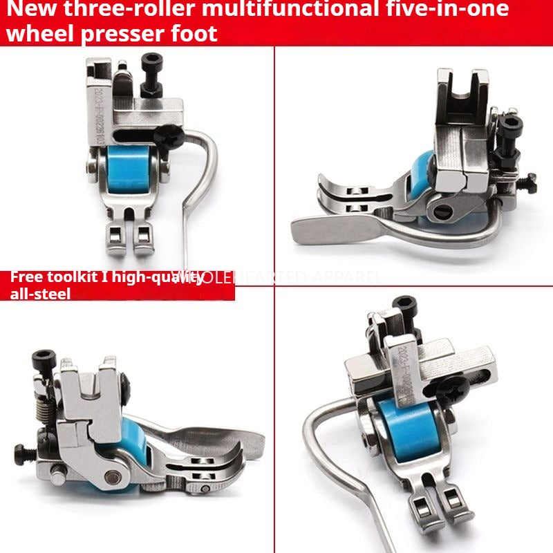 1014★  New three-roller five-in-one multi-purpose T5 presser foot, flat car left and right unilateral rib with wheels presser foot★