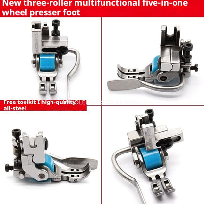 1014★  New three-roller five-in-one multi-purpose T5 presser foot, flat car left and right unilateral rib with wheels presser foot★