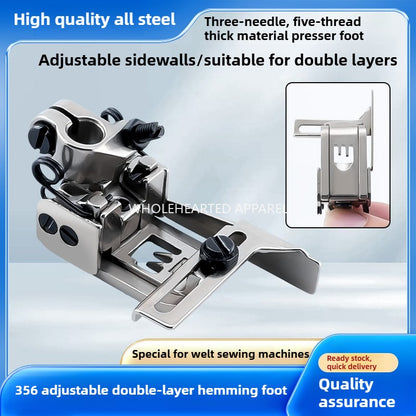 1681★  New 356 adjustable double-layer hem presser foot three-needle five-thread thick material presser foot sewing machine accessories interlock sewing machine★