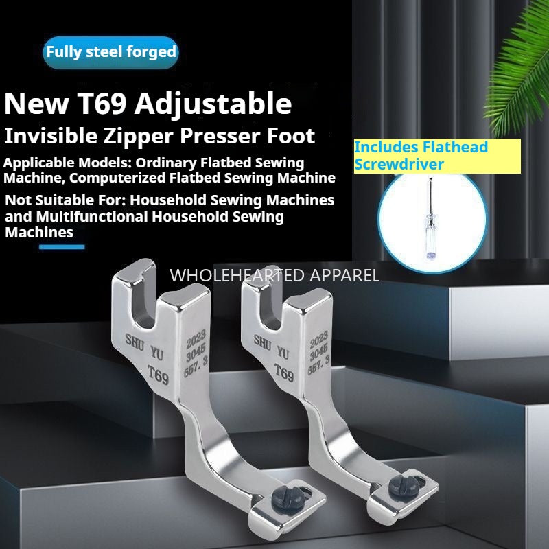 1069★ Número de modelo T69 (ajustable) Prensatelas para cremallera invisible con muesca Prensatelas para cremallera multifuncional Máquina de coser plana para ordenador Máquina de coser plana industrial★