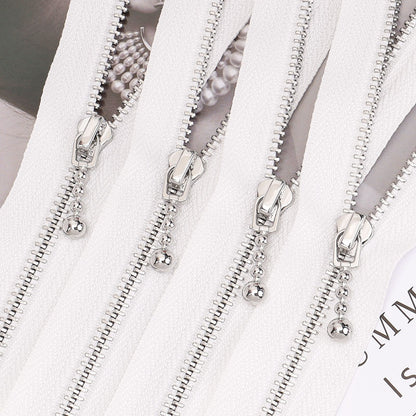 3094  Zipper No. 3 platinum closed tail not tail double small silver circle head double rear size silver circle white cloth silver tooth clothing bag DIY use