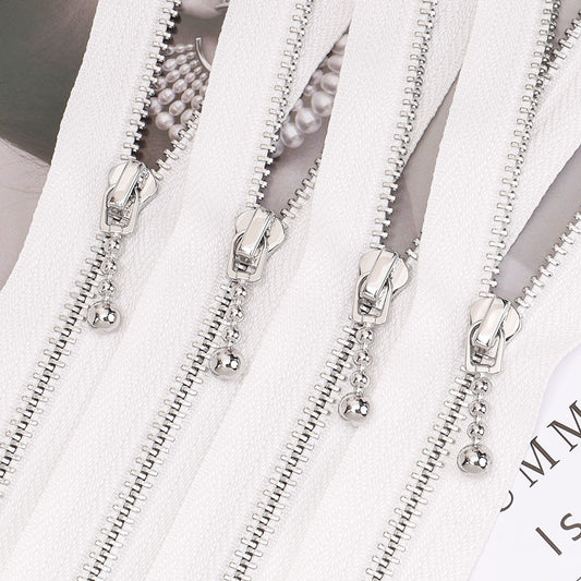 3094  Zipper No. 3 platinum closed tail not tail double small silver circle head double rear size silver circle white cloth silver tooth clothing bag DIY use