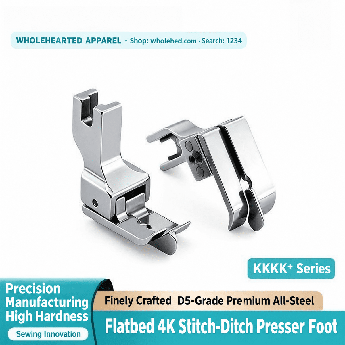 1234★ Piedino premistoffa interamente in acciaio per cuciture nella scanalatura, con punto alto-basso, per macchine da cucire computerizzate a pianale, colletti e cinture.
