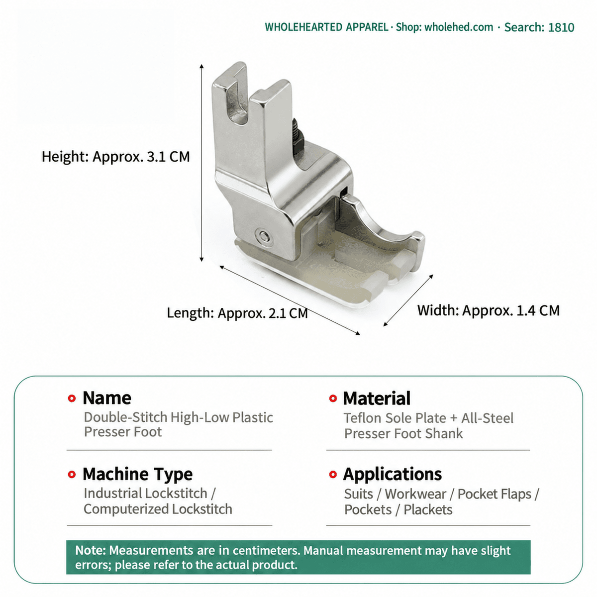 1810★ Double-Stitch High-Low Plastic Presser Foot with Thickened PTFE Sole All-Steel Shank and Adjustable Edge Guide