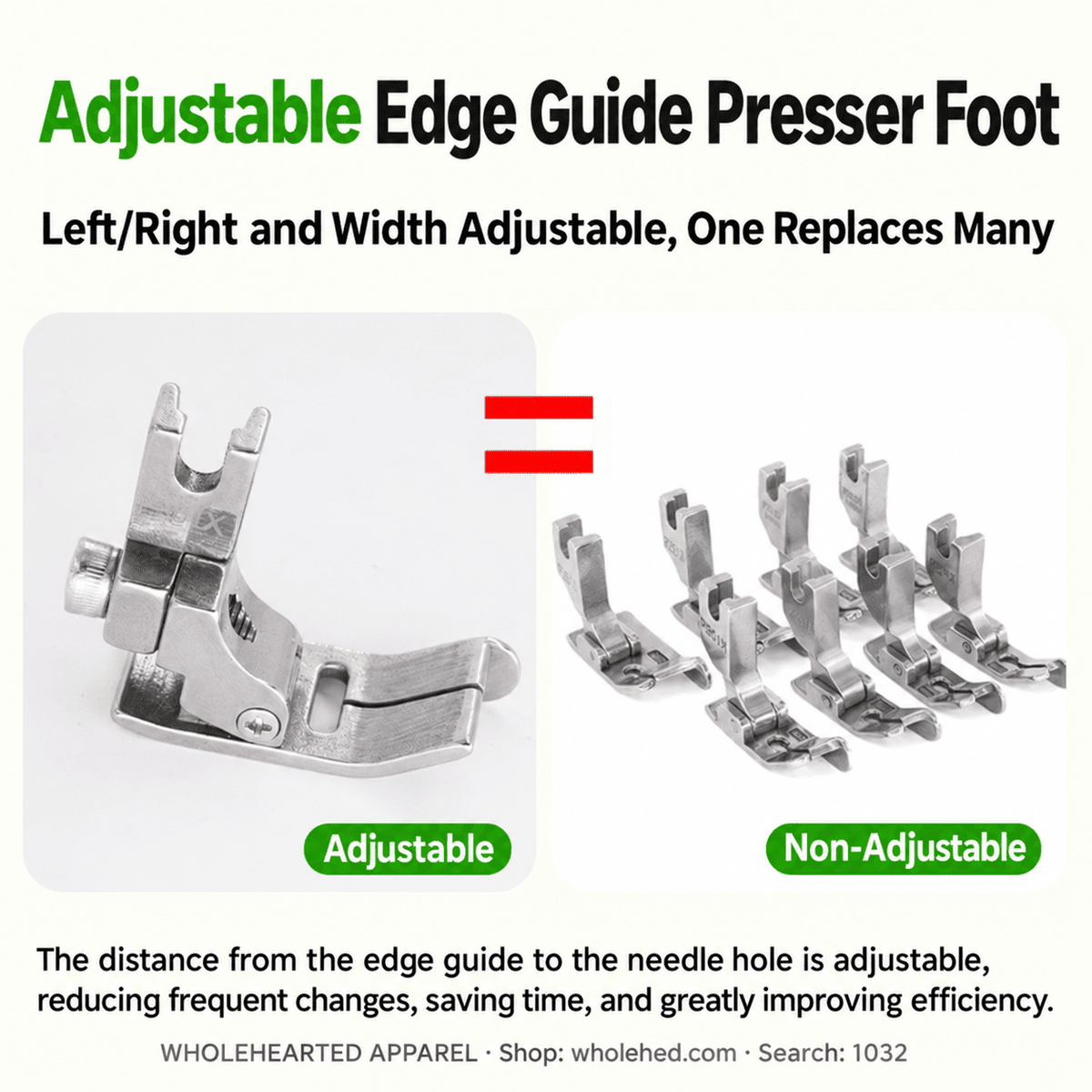 1032★ All-Steel Adjustable Right Edge Guide Presser Foot for Industrial Lockstitch Machines, Medium-Heavy Fabrics, Visible and Concealed Stitching.