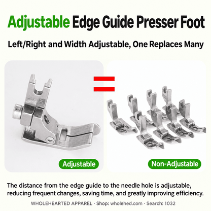 1032★ All-Steel Adjustable Right Edge Guide Presser Foot for Industrial Lockstitch Machines, Medium-Heavy Fabrics, Visible and Concealed Stitching.