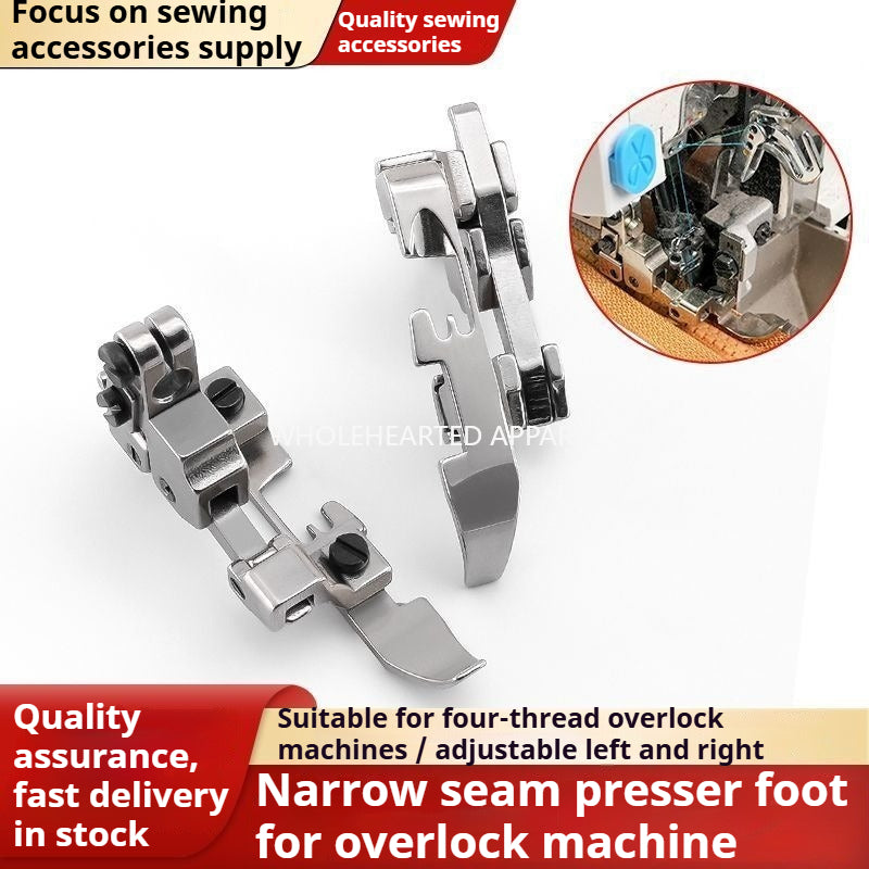 1733★ Four Thread Overlock Machine Narrow Seam Presser Foot Single Side Left Right Adjustable Serger Presser Foot Four Thread Compatible Sewing Accessory★