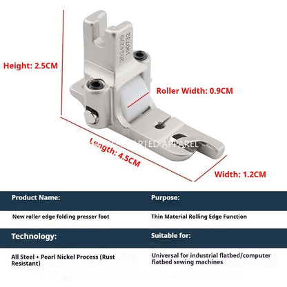 1650★  New roller 0.3 stop crimping presser foot electroplating all-steel flat car universal folding hem presser foot sewing accessories★