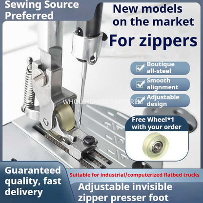 1007★ New Flat Car Adjustable Invisible Zipper Roller Presser Foot Sewing Machine Zipper Special Wheel Presser Foot No Wrinkle★