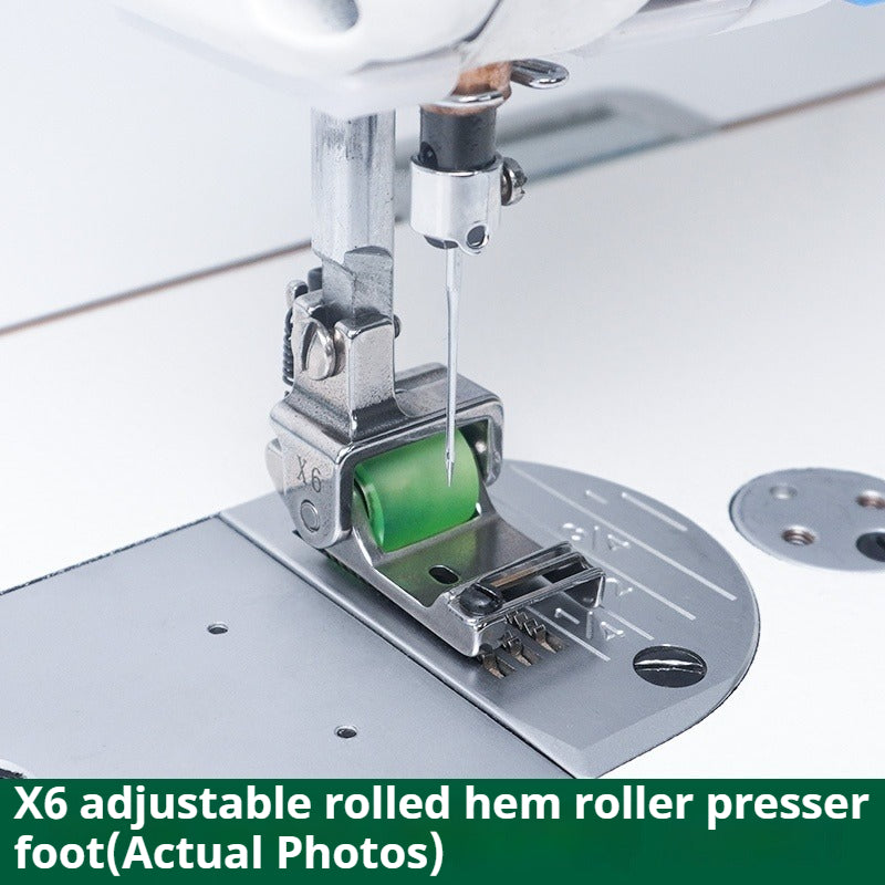 1742★ Adjustable Hemming Roller Presser Foot with Left and Right Edge Guide for X6 Flat-Bed Sewing Machine, for Hemming, Binding, and Topstitching Accessory★