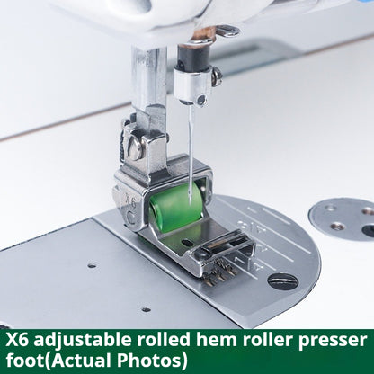 1742★ Adjustable Hemming Roller Presser Foot with Left and Right Edge Guide for X6 Flat-Bed Sewing Machine, for Hemming, Binding, and Topstitching Accessory★