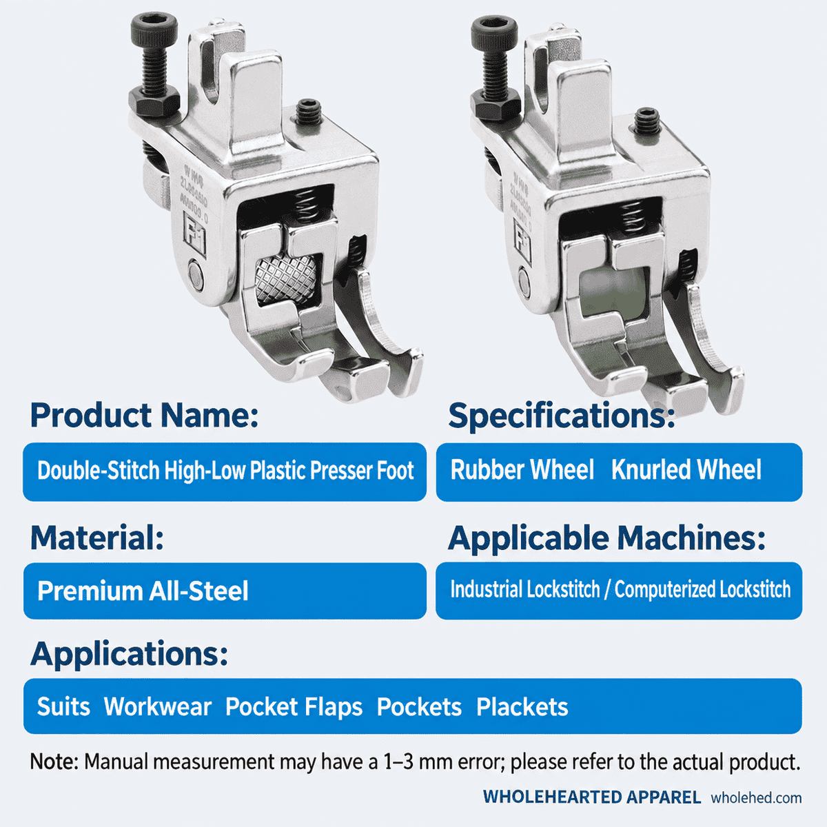 1168★ Multifunction Roller Double-Line Presser Foot with High-Low Edge Guide for Pocket Stitching.
