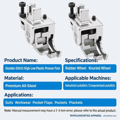 1168★ Multifunction Roller Double-Line Presser Foot with High-Low Edge Guide for Pocket Stitching.