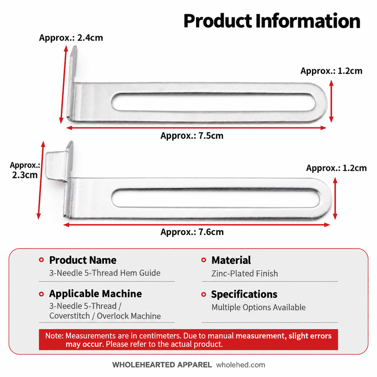 1767★ Adjustable Square Head Hemming Guide for Three-Needle Five-Thread Coverstitch Machine Sleeves and Necklines.