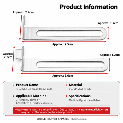 1767★ Adjustable Square Head Hemming Guide for Three-Needle Five-Thread Coverstitch Machine Sleeves and Necklines.