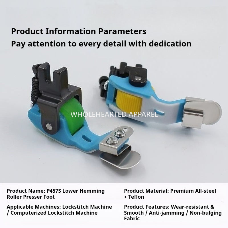 1885★ Adjustable Teflon Roller Presser Foot for Sewing Machines, Downward Folding Edge Guide and Hemming Attachment★