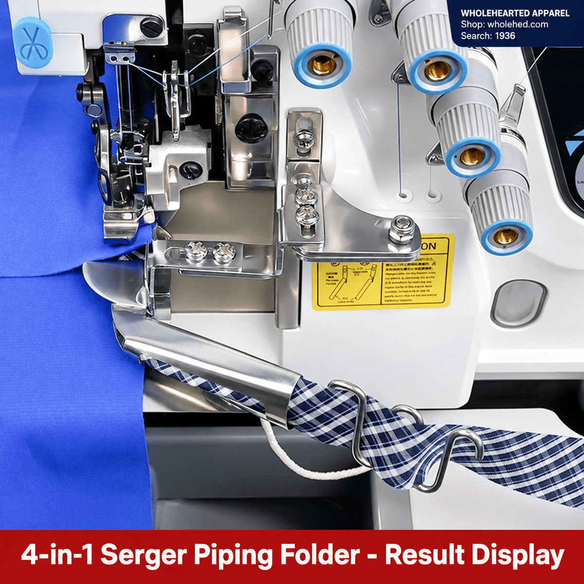1936★ 4-in-1 Stainless Steel Piping and Edge Binding Folder with EX/747 Compatible Grooved Presser Foot for Overlock Machines