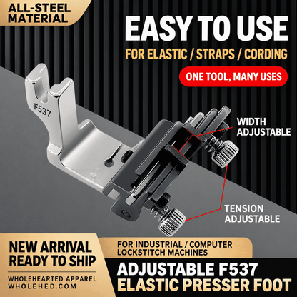 1610★ Adjustable Elastic Presser Foot for Industrial Sewing Machines, Electroplated All-Steel, for Elastic Bands and Shoulder Straps.
