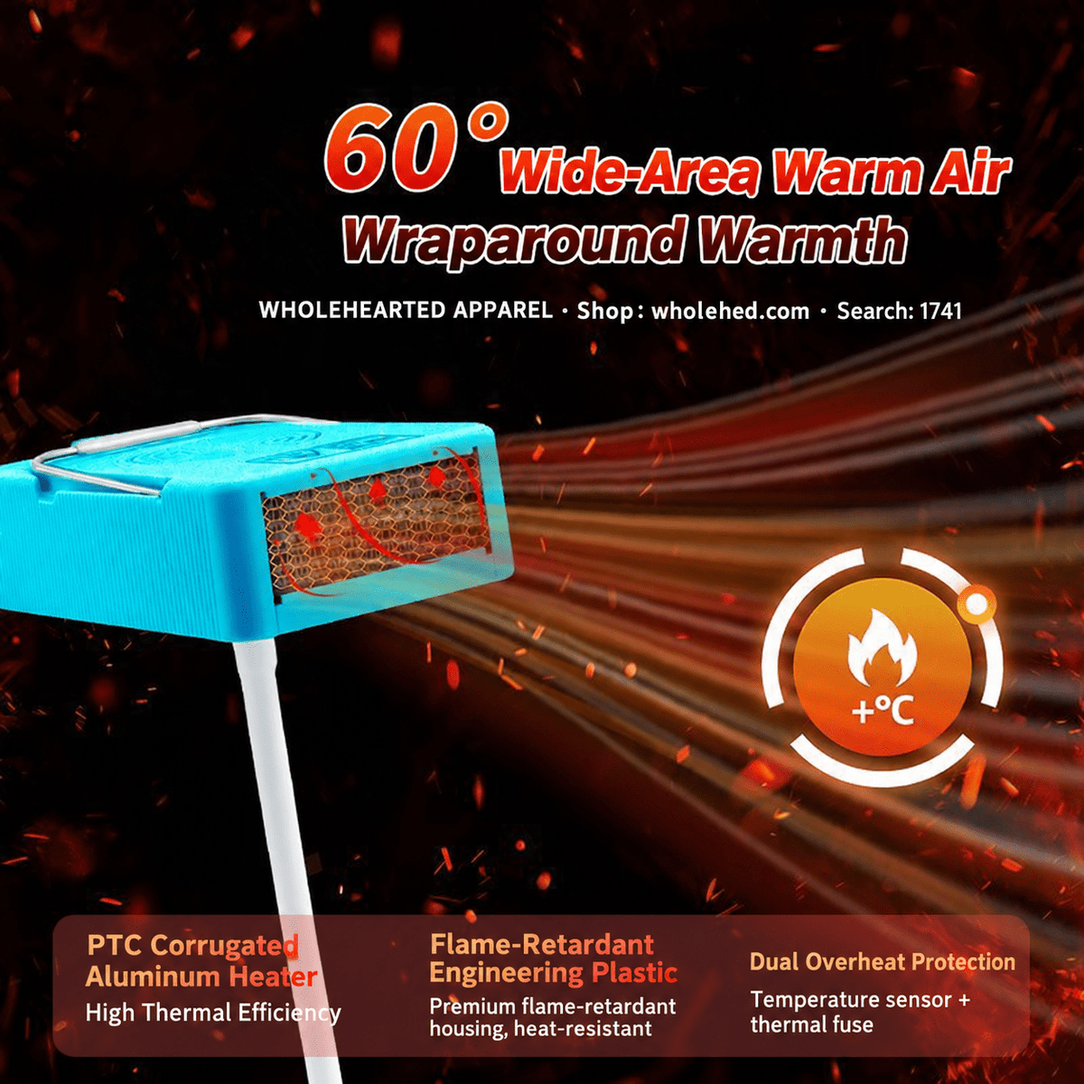 1741★ Winter Warm Air Heater for Garment Factories with Adjustable Stand and Dual Magnetic Base