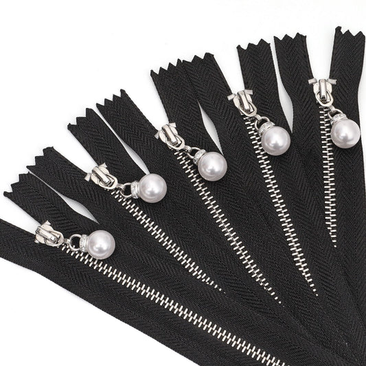 3111  Zipper No. 3 Metal Light Gold White Gold Closed End Work Code Hook Head Diamond Pendant Pearl Pull Pocket Clothing Luggage Zipper