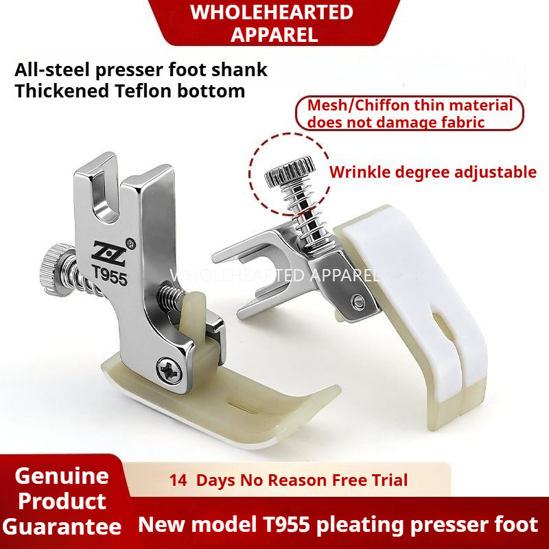 1737★ Lockstitch Machine T955 Adjustable Plastic Shirring Presser Foot All Steel Shank Thickened Teflon Presser Foot Suitable for Thin Medium and Thick Fabrics★