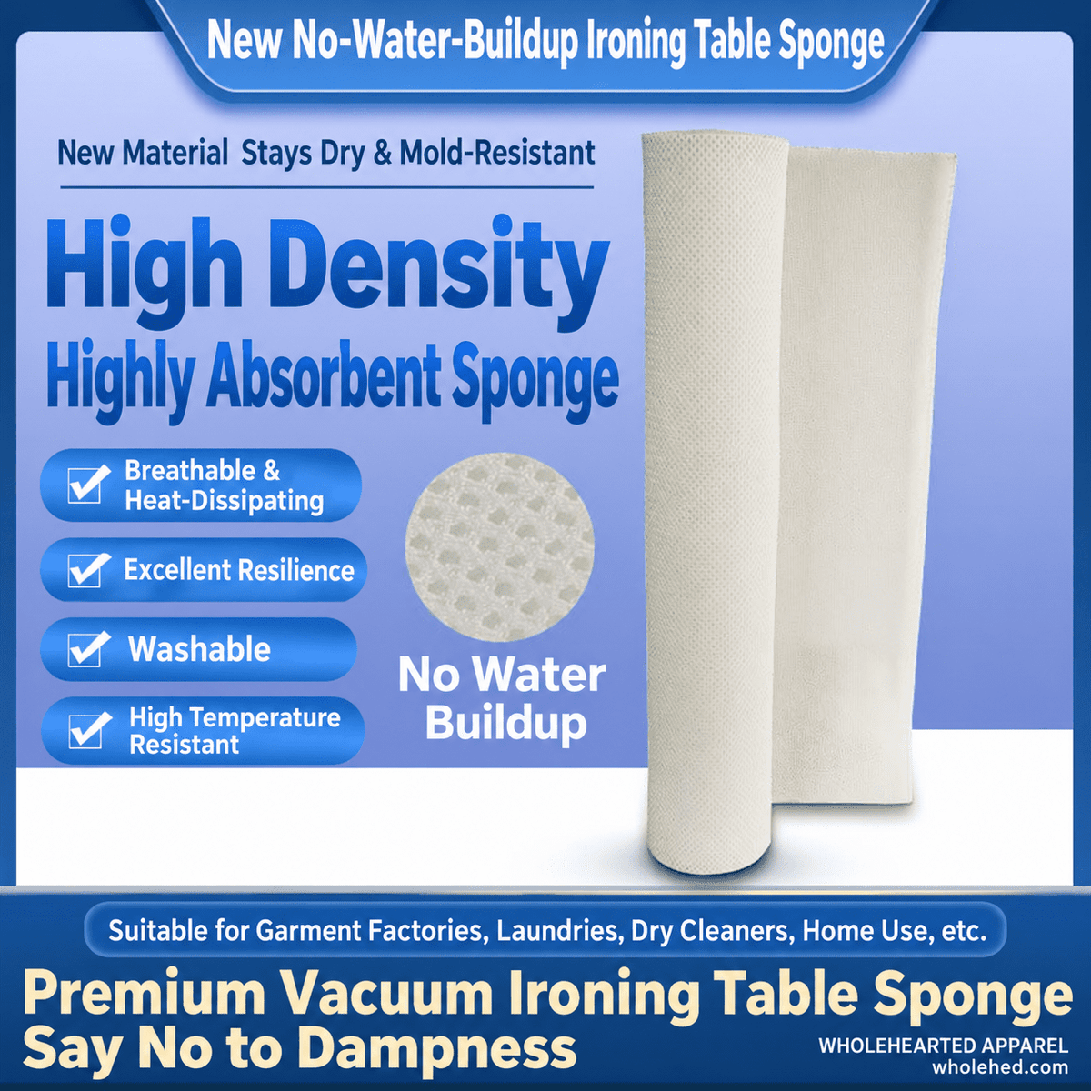 1714★ Low-Density Heat-Resistant Elastic Ironing Table Sponge, Colorfast Breathable Water-Draining Pad.