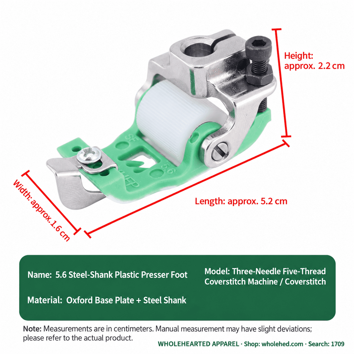 1709★ Teflon Roller Presser Foot with Fabric Trimmer for Three-Needle Five-Thread Coverstitch Sewing Machines.