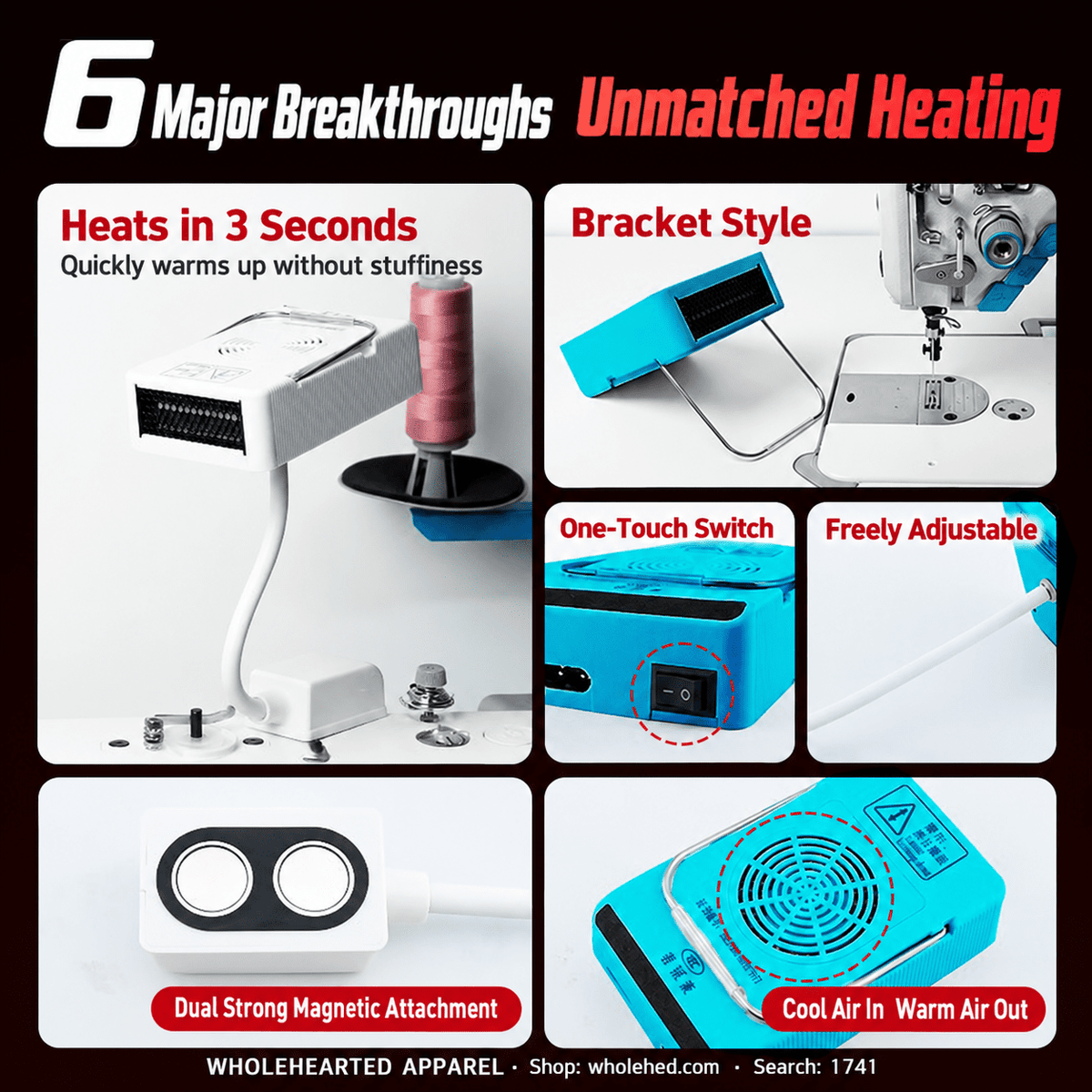 1741★ Winter Warm Air Heater for Garment Factories with Adjustable Stand and Dual Magnetic Base