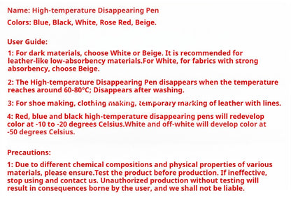 1397★  High temperature disappearance pen, special leather fabric for clothing, point making for clothing, water-soluble decolorizing pen for heat dissipation, water fading and cloth elimination★
