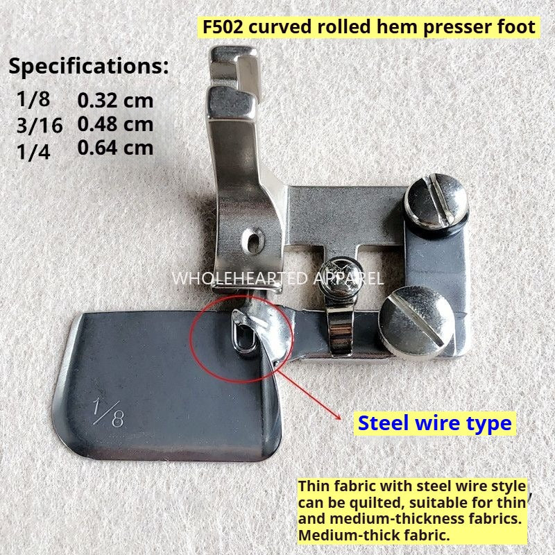 1378★ Dispositif d'ourlet courbe F502 tout acier, dispositif d'ourlet spécial pour tissus fins comme la mousseline et la soie, dispositif d'ourlet, cylindre de traction, pied presseur pour ourlet★