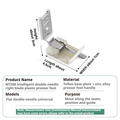 1690★  Smart foot MT260 double needle car right with knife presser foot 1/4 needle distance Teflon plastic stop edge presser foot 0.10.2 stop★