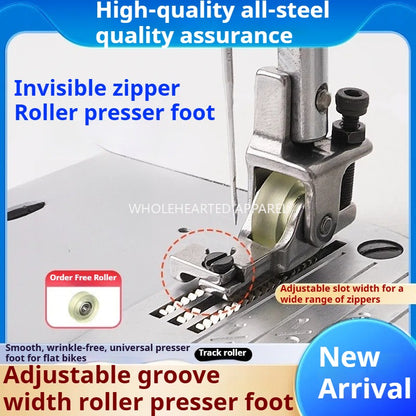 1007★ New Flat Car Adjustable Invisible Zipper Roller Presser Foot Sewing Machine Zipper Special Wheel Presser Foot No Wrinkle★
