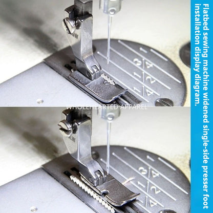 1503★ Pied-de-biche unilatéral gauche et droit pour machine à coudre plate, en acier, compatible avec les modèles P36LW et P36W. Plaque de base élargie de 10 mm.