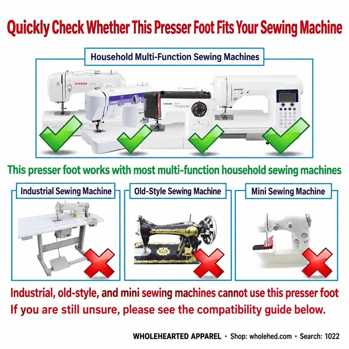 1022★ Pied pour surjet, pour la finition des bords de tissu, compatible avec certaines machines à coudre domestiques Singer, Brother, Feiyue, Butterfly et Juki