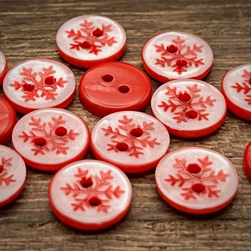 3063  Snowflake pattern button red resin shirt cardigan button shirt two eyes round button handmade children DIY