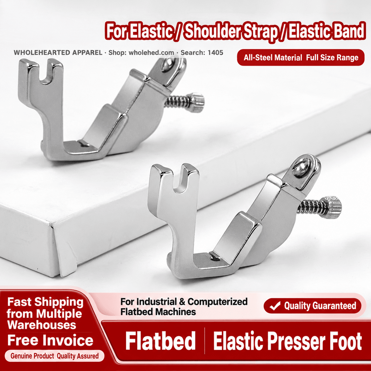 1405★ Sepatu Jahit Kerut Elastis Baja Penuh untuk Mesin Jahit Industri Tipe Flatbed, Karet Elastis dan Tali Bahu