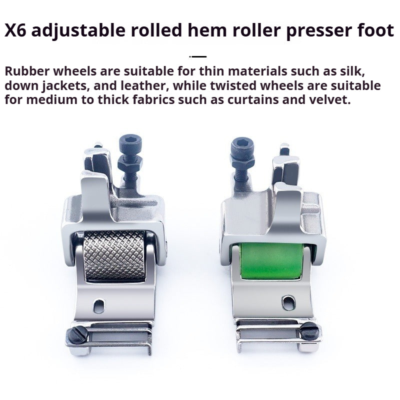 1742★ Adjustable Hemming Roller Presser Foot with Left and Right Edge Guide for X6 Flat-Bed Sewing Machine, for Hemming, Binding, and Topstitching Accessory★