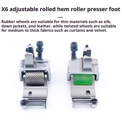 1742★ Adjustable Hemming Roller Presser Foot with Left and Right Edge Guide for X6 Flat-Bed Sewing Machine, for Hemming, Binding, and Topstitching Accessory★